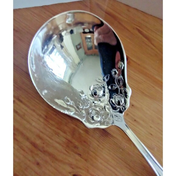 Antique 1847 Rogers Bros American Beauty Rose Silverplate Casserole Spoon 8.8" - Picture 3 of 10
